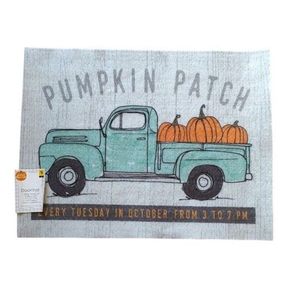 Perfect Harvest Doormat 18" x 24" Pumpkin Patch Truck Thanksgiving Autumn Fall - Picture 1 of 5